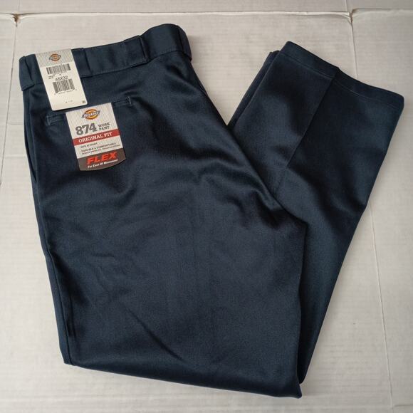 Dickies 874 Work Pants Men's 46x32 Flex Blue Original Fit Resists Wrinkles - Picture 1 of 7